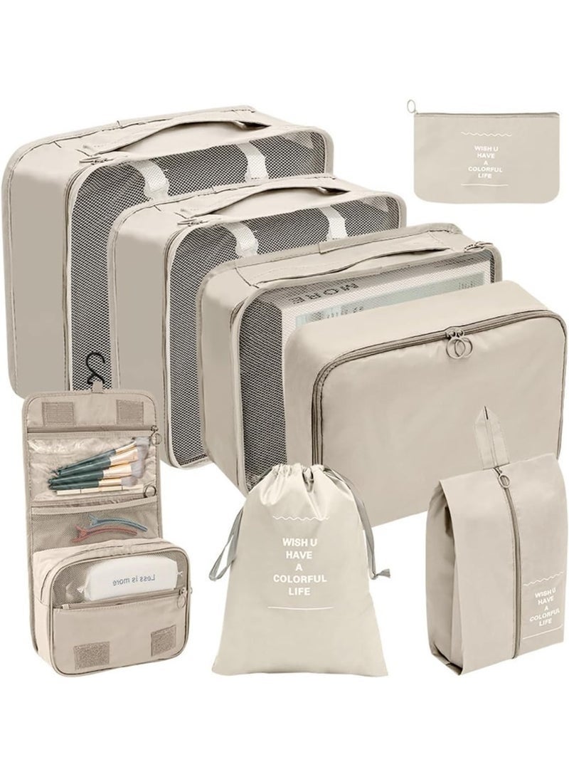 Arabest 8 Set Packing Cubes for Suitcases, Travel Luggage Organizer, Travel Packing Kit with Clothes Storage Bag, Shoe Bag, Laundry Bag, Underwear Bag Travel Essentials (Beige) - Image 1